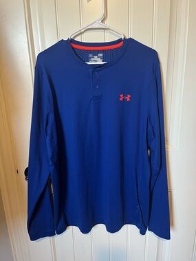 Under Armour Men's Long Sleeve Henley - Royal Blue with Orange Logo